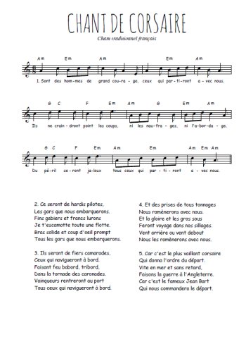 Téléchargez la partition de Chant de corsaires en PDF